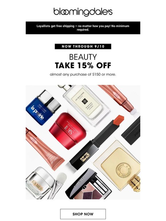 Beauty: Take 15% off almost any purchase of $150