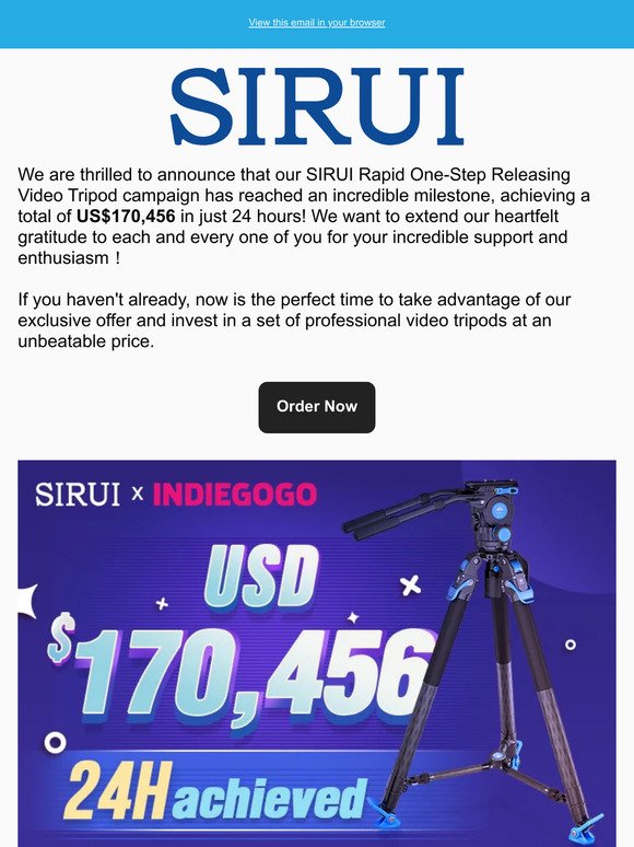 Achieving US$170,456 in 24 Hours - SIRUI Rapid Video Tripod Campaign!