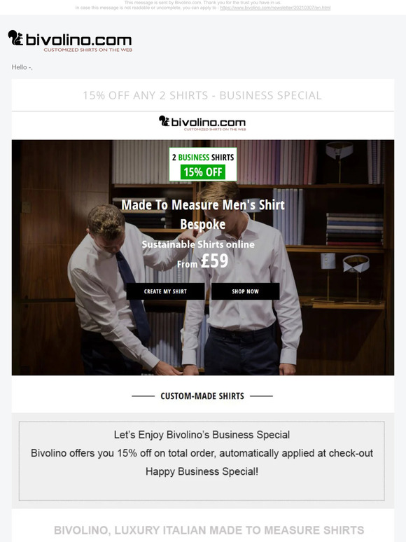 15% OFF ANY 2 SHIRTS - BUSINESS SPECIAL