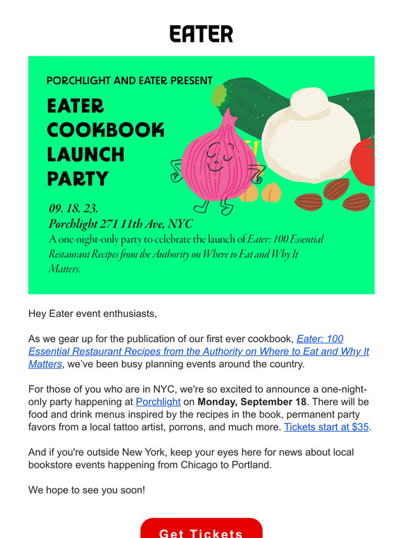Join us to celebrate the launch of Eater's first ever cookbook on September 18