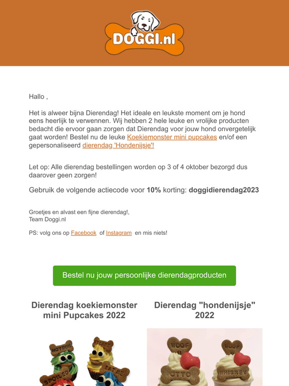 Dierendag staat voor de deur! Bestel nu met 10% korting!