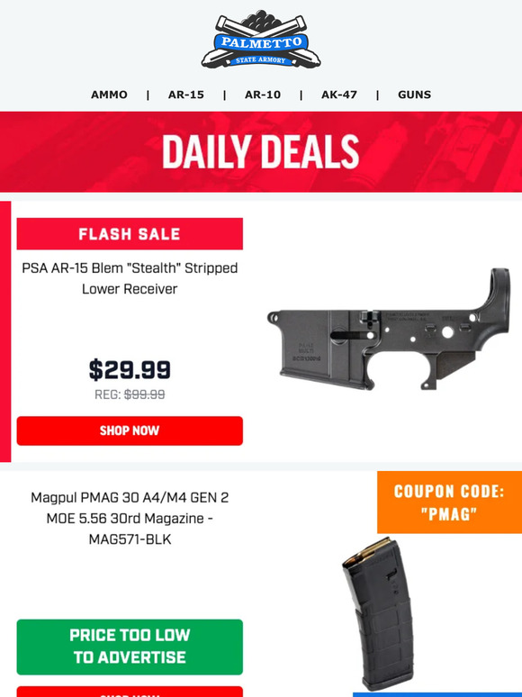 Palmetto State Armory BLEM PSA Stripped Lowers 29.99 Magpul PMAG