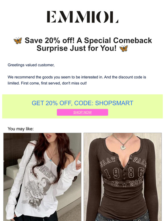 🦋 Save 20% off! A Special Comeback Surprise Just for You! 🦋