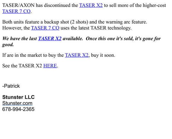 Last Discontinued TASER X2 Available