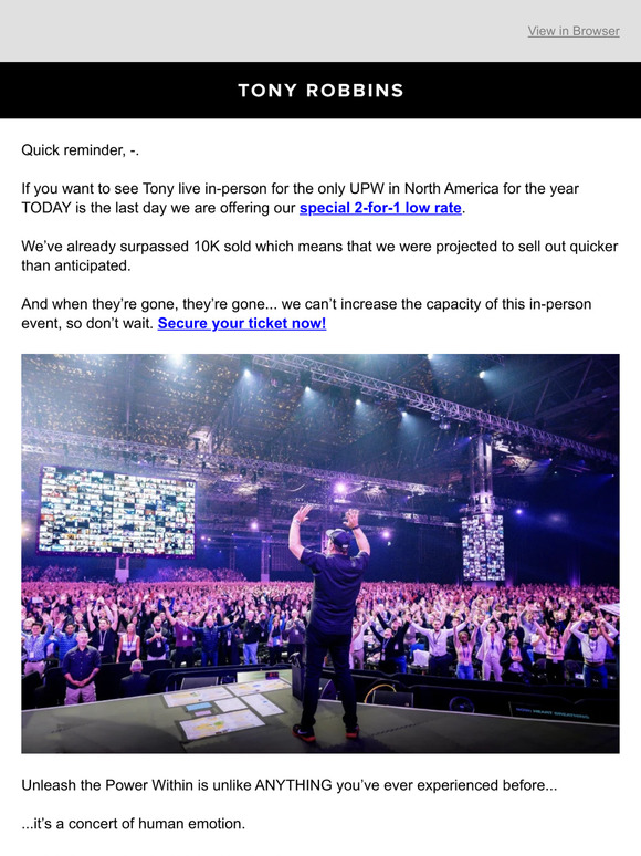 Tony Robbins: Expires Tonight: 2-for-1 UPW Offer | Milled