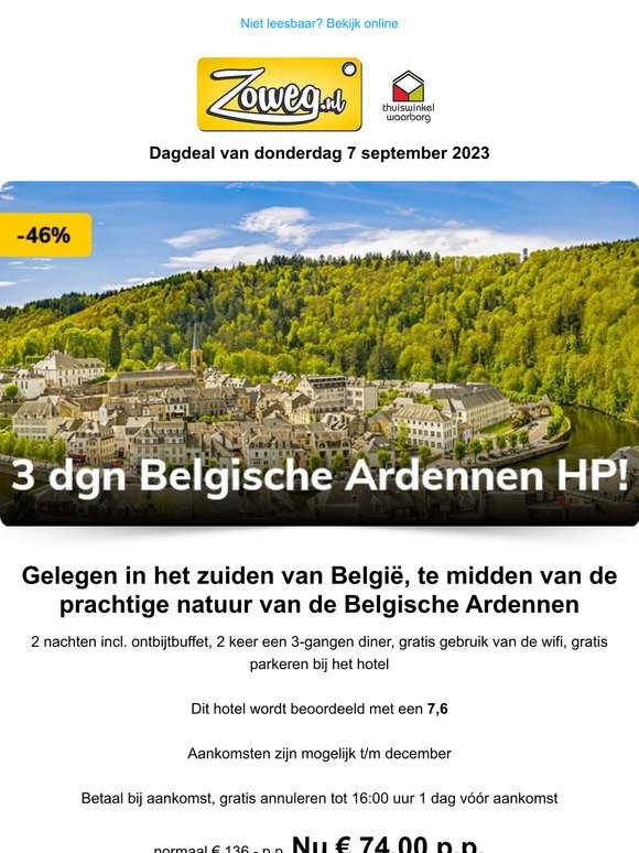 3 dagen Belgische Ardennen nu 74,- p.p.