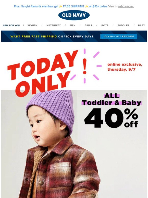 CONFIRMED: FORTY PERCENT OFF all toddler & baby styles