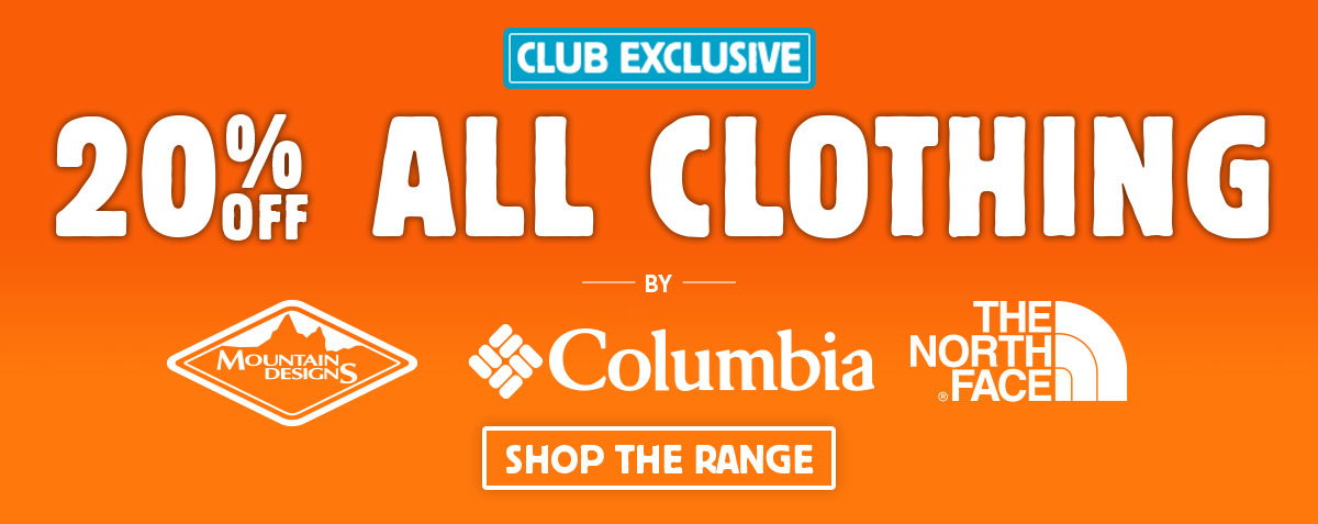20% Off All Clothing by Mountain Designs, Columbia, The North Face