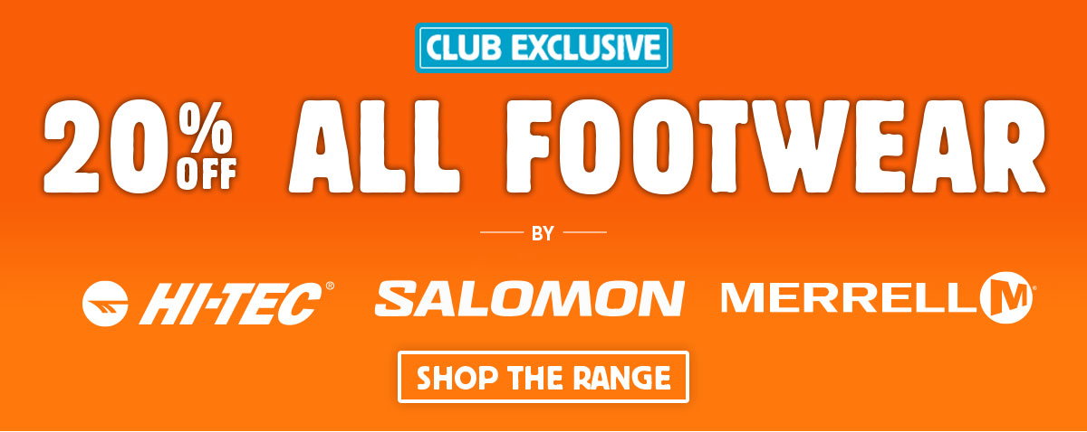 20% Off All Footwear by Hi-Tec, Salomon, Merrell