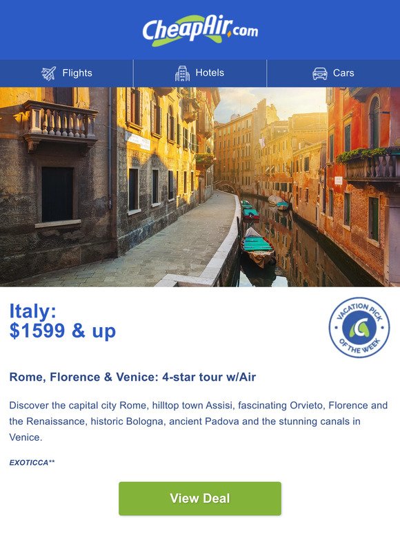 Tour Italy w/Airfare included from $1599+