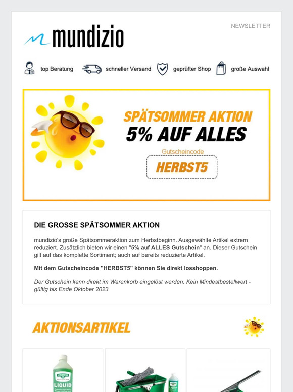 5% auf das gesamte Sortiment - Spätsommer Aktion
