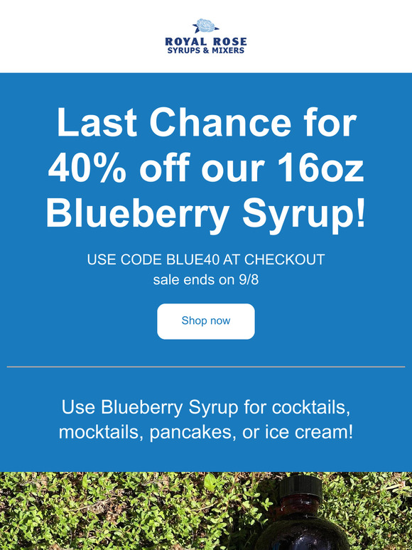 Last Chance For 40% off our 16oz Blueberry Syrup!