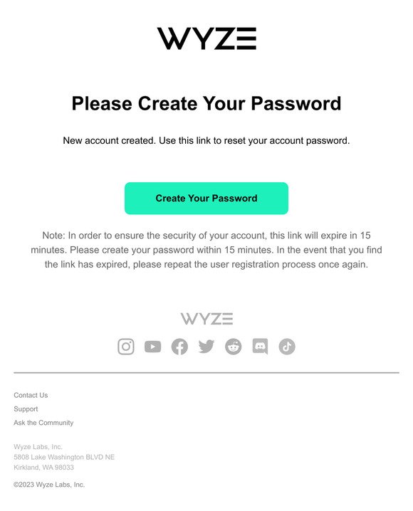 Wyze Create Password