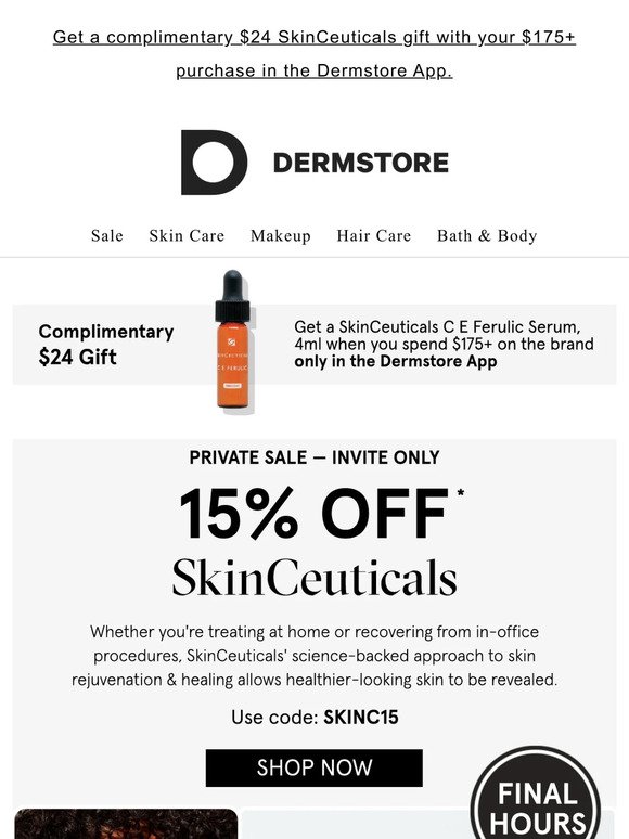 FINAL HOURS: Save 15% on SkinCeuticals