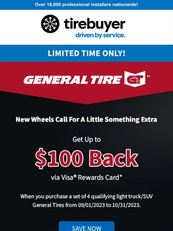 Take the Wheel On This Deal: $100 OFF General Tires 🛞