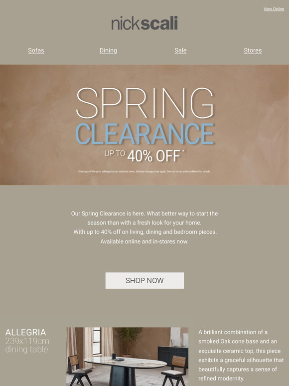 Nick Scali Online Spring Clearance is here. Up to 40 off living