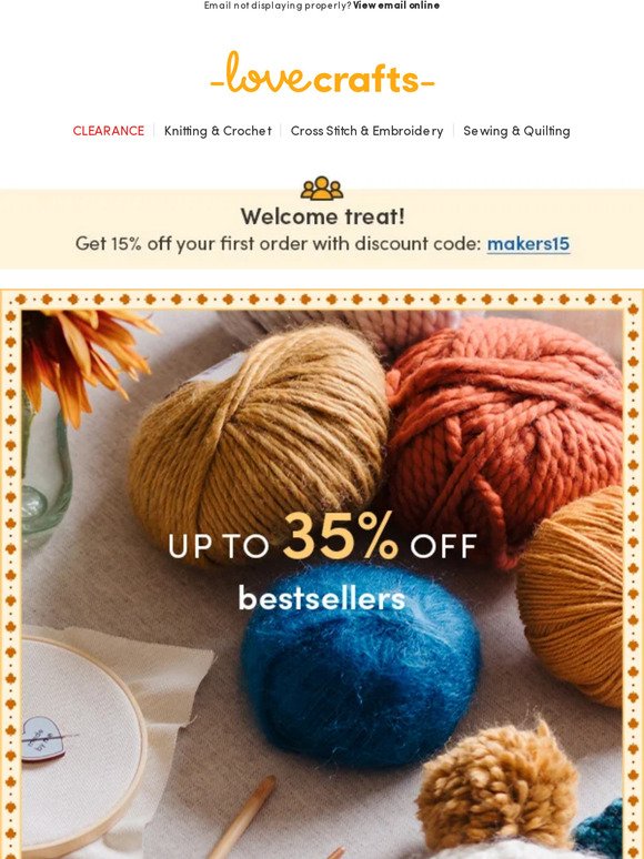 Grab ⭐️ bestselling ⭐️ yarns, threads & fabrics up to 35% OFF!