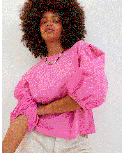 Balloon Sleeve Pink Jersey Top