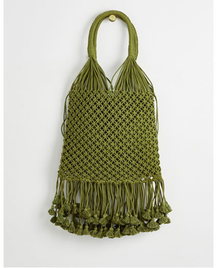 Macrame Tassel Green Shopper Tote Bag