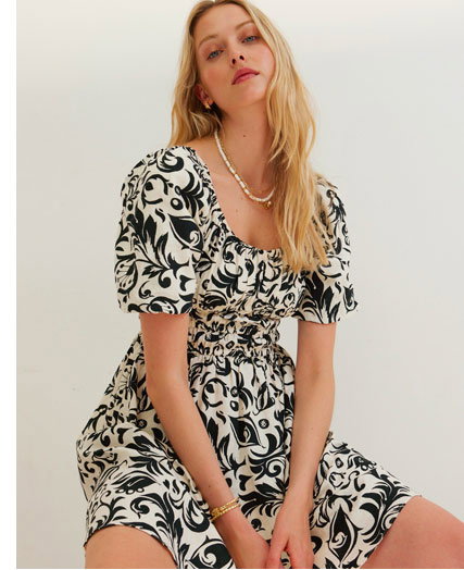 Awakening Monochrome Floral Print Mini Dress