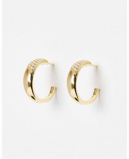 Seren Gem Inlay Curve Gold Plated Hoop Earrings Large