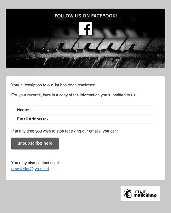 Tyres.net: Subscription Confirmed