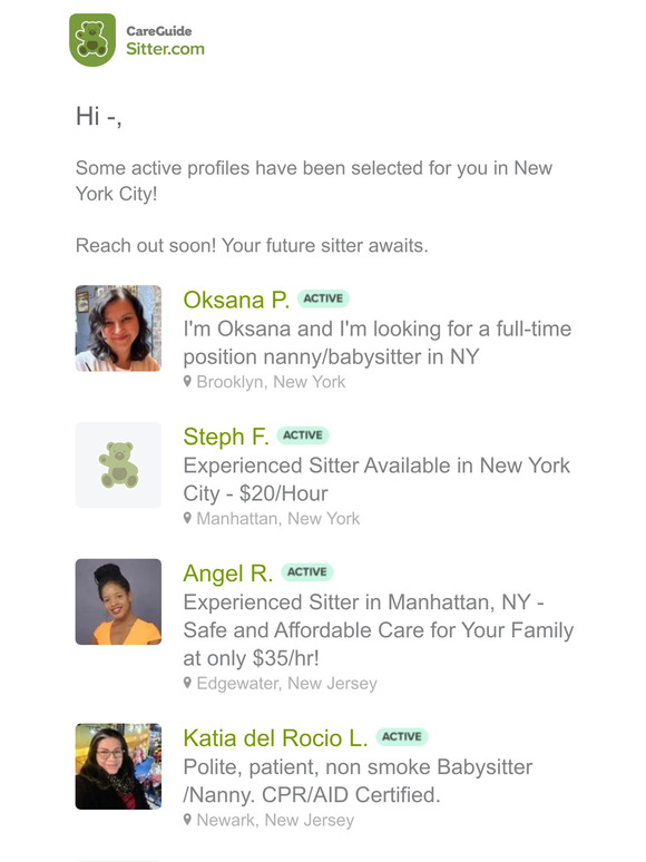 —, 5 new sitters have been selected for you in New York City
