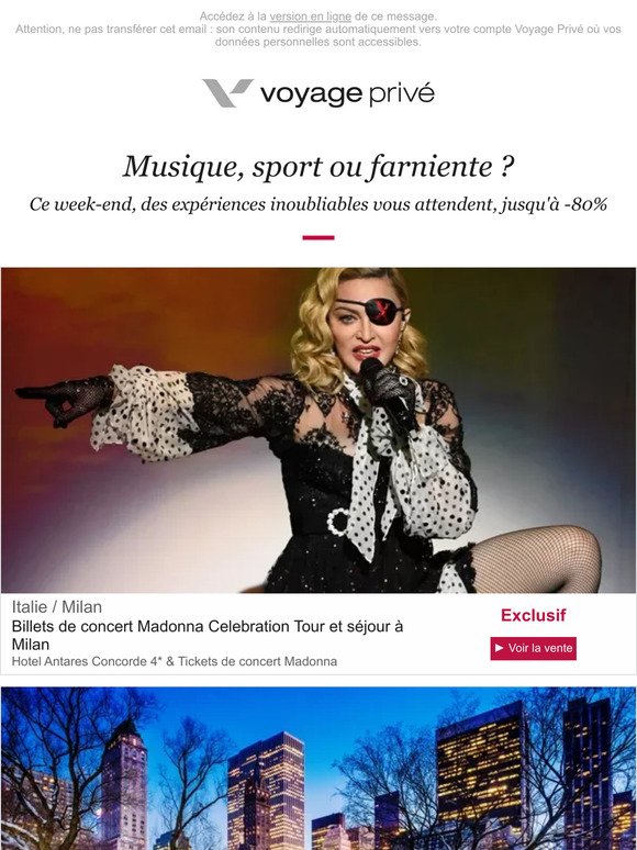 🎸 Concert de Madonna à Milan, Tanzanie, Egypte ou Canaries jusqu'à -80%