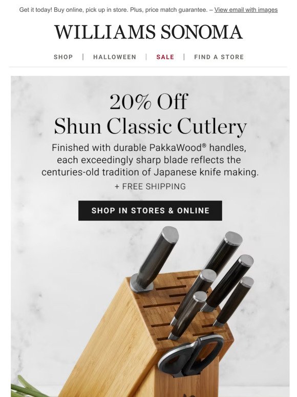 Hurry, don't miss 20% OFF Shun Classic Cutlery + free shipping 🎉