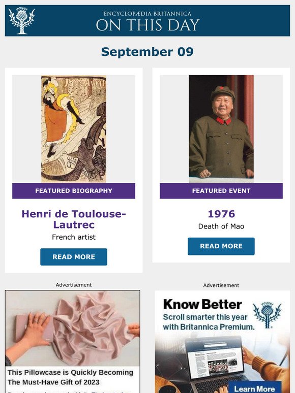 Death of Mao, Henri de Toulouse-Lautrec is featured, and more from Britannica