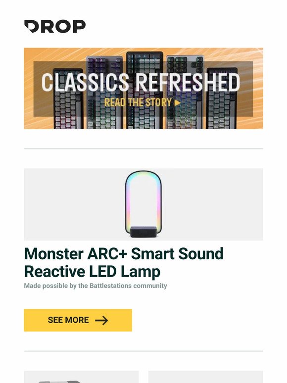 Monster ARC+ Smart Sound Reactive LED Lamp, Sonic Fiber SF-SMCS Studio Monitor Desk Clamps, Drop + NZ Caps No Man Left Behind Desk Mat and more...