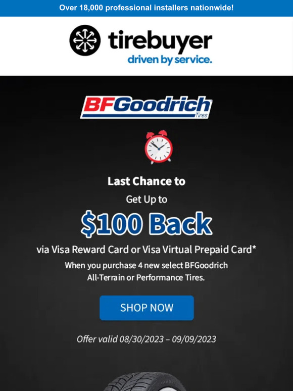 ⚠️ Last Call for $100 OFF BFGoodrich Tires