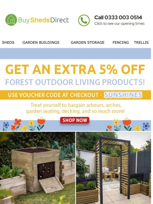 Get an extra 5% off Forest outdoor living products!