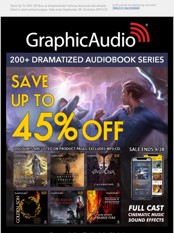Save Up To 45% Off Dramatized Audiobooks from 200 different series 🎧