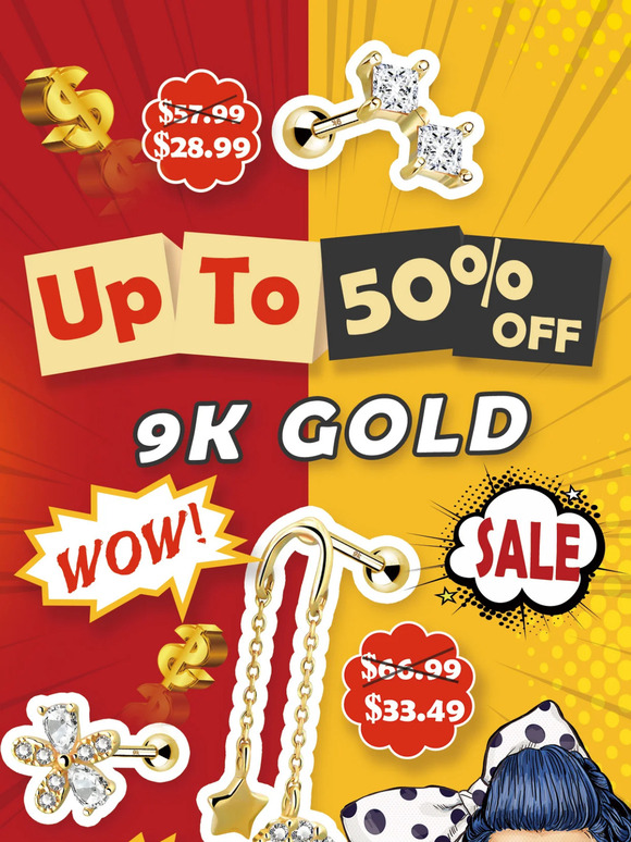 Up to 50% 🔴FF👉9K solid gold piercings