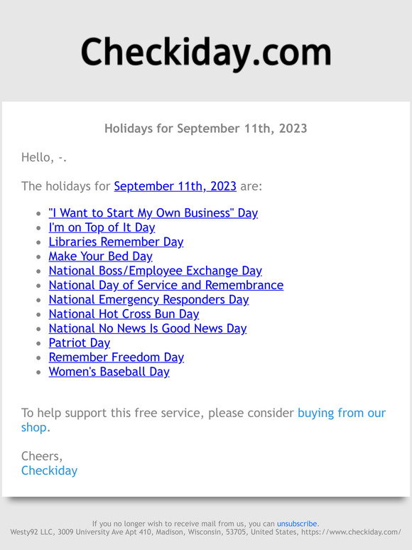 Checkiday: Holidays for September 11th, 2023! 📅🎉 | Milled