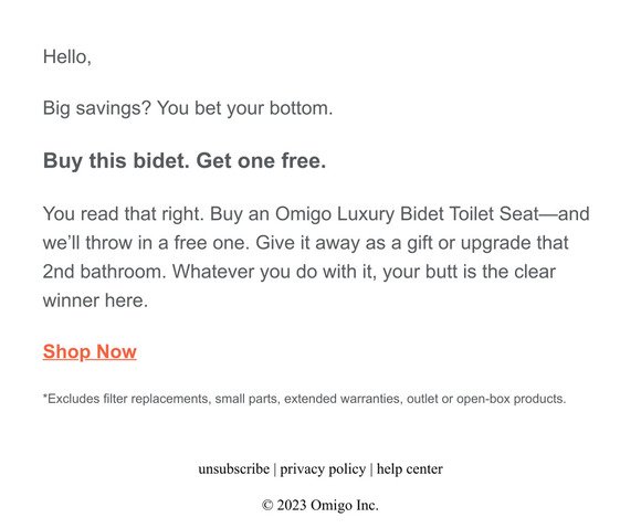 2-for-1 bidet sale ends at midnight. 🌛