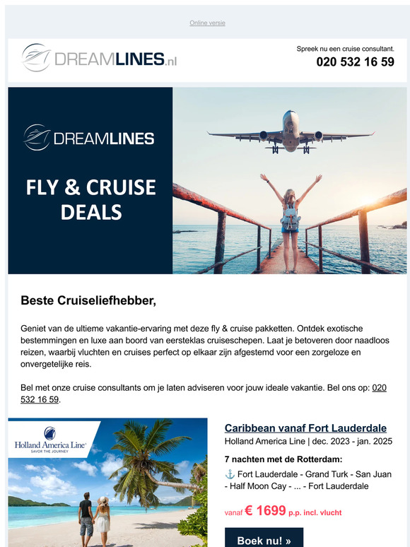 Fly & Cruise pakketten: al vanaf €1123,- p.p.