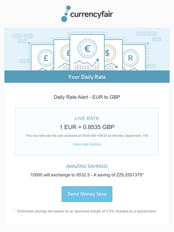 Your daily EUR - GBP rate alert