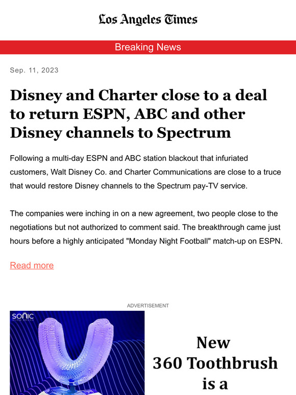 Disney and Charter reach deal to end ESPN, ABC blackout - Los Angeles Times