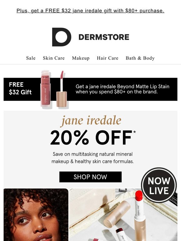 NOW: 20% off natural mineral formulas from jane iredale