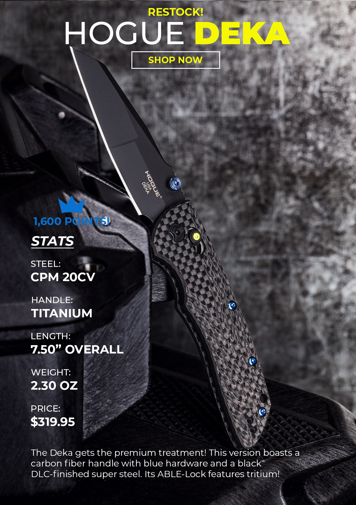 Blade HQ Source Hogue Deka with carbon fiber & tritium! Milled