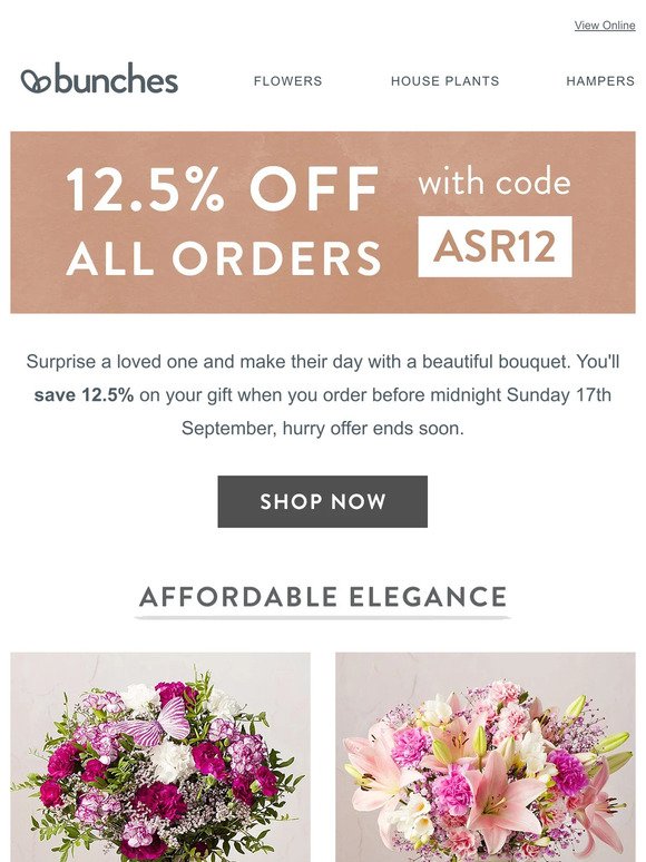 Elegant bouquets and autumn sprays with 12.5% off