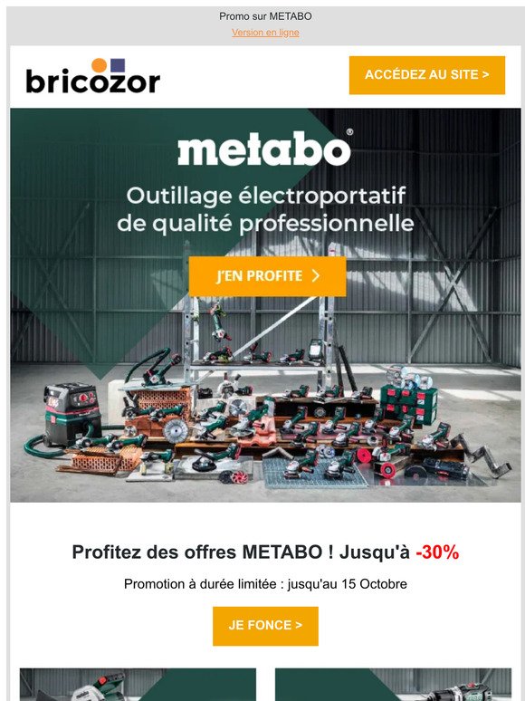 Metabo : -30% jusqu'au 15 Octobre