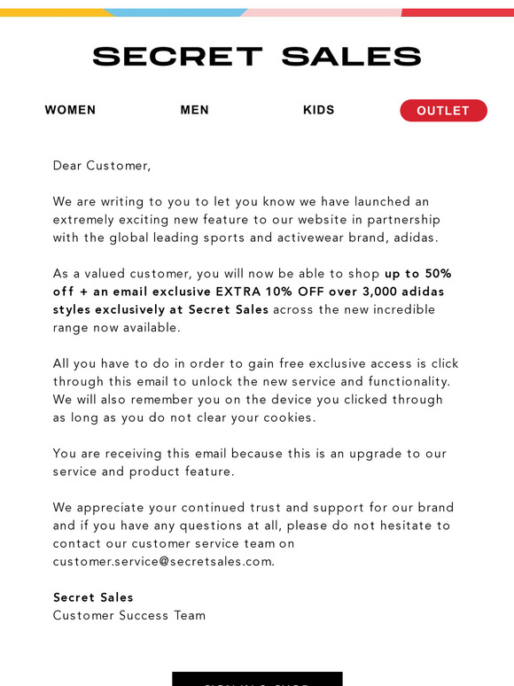 adidas in partnership with Secret Sales
