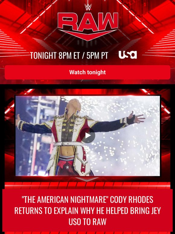 RAW Preview: "The American Nightmare" Cody Rhodes returns to RAW! Plus the Women's World Title is on the line TONIGHT.