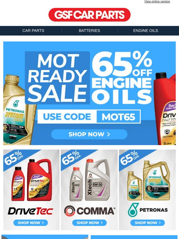 Save 65% Off Oil Ahead Of Your Next MOT!
