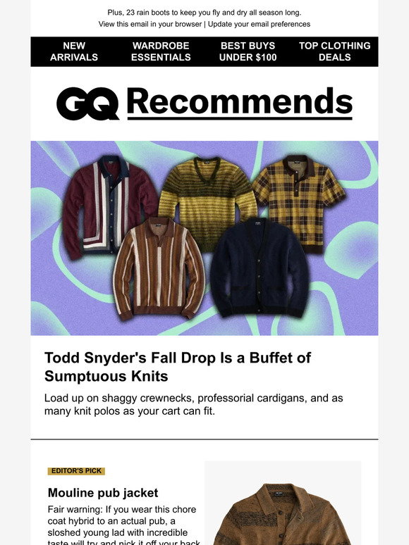 GQ: Todd Snyder's Fall Drop Is a Buffet of Fall Knits | Milled