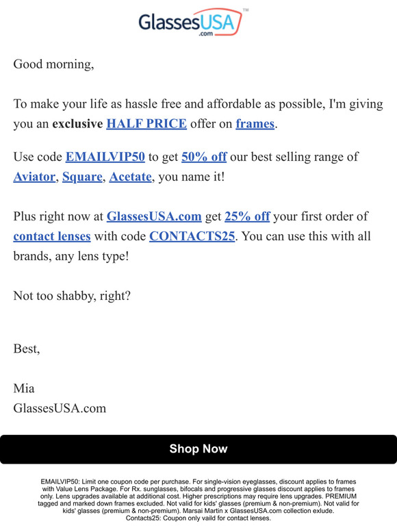 50% off frames  for YOU