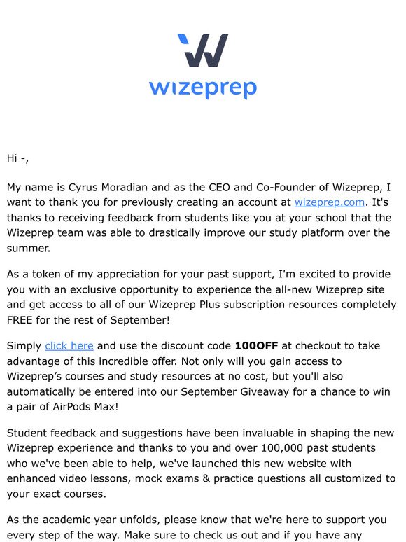 Free Wizeprep + A Chance to Win AirPods Max 🎧